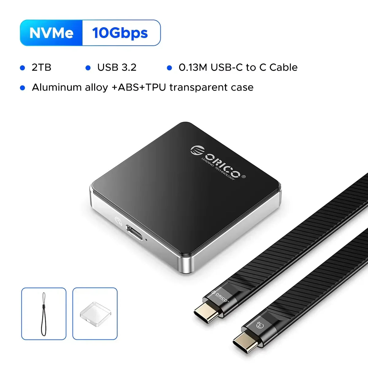 2.5-Inch SATA to USB3.0 Type-C HDD Enclosure — Tool-Free External Hard Drive Case (Up to 6TB, UASP)