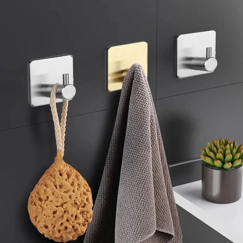 Strong Adhesive Wall Hooks - Nail-Free Stainless Steel Coat, Robe & Towel Hangers, 1/2/4/6/10-Pack (Black)