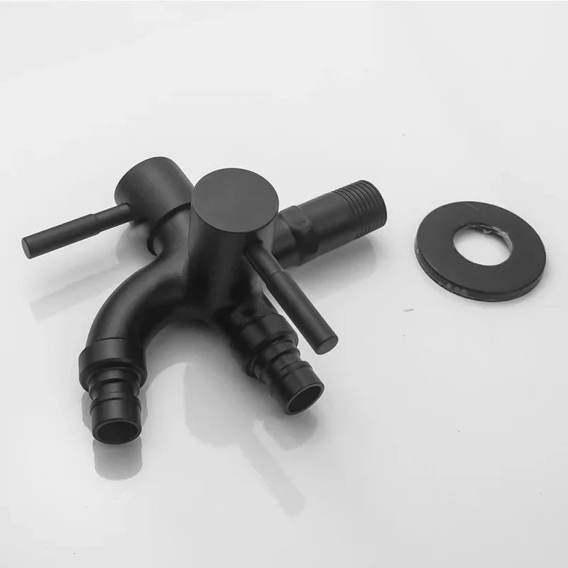 304 Stainless Steel Wall-Mount Double Outlet Angle Valve – 2 cm (0.79 in) Two-Way Washing Machine & Bidet Tap for Bathroom Kitchen Toilet