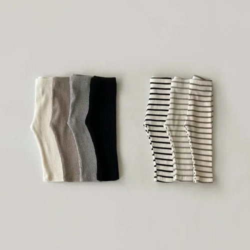 0-3T Baby Striped Cotton Stretch Leggings – Elastic Waist Toddler Skinny Pants