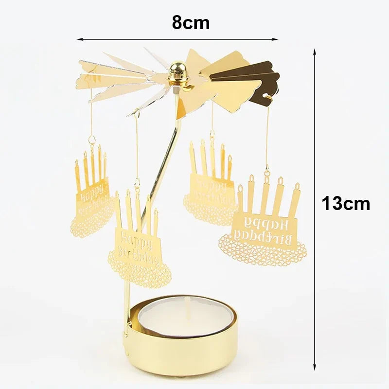 Gold Metal Rotating Tealight Candle Holder - Tabletop Spinner for Wedding Christmas Dinner Party Decoration Gift