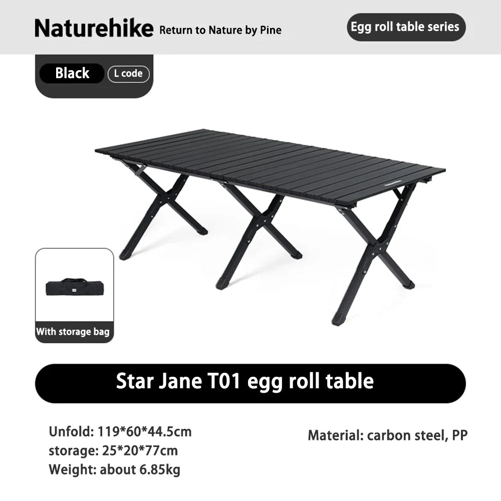 Portable Foldable Camping Picnic Table – Roll-Up Color Block Desktop, Carbon Steel Frame (Small/Medium/Large)
