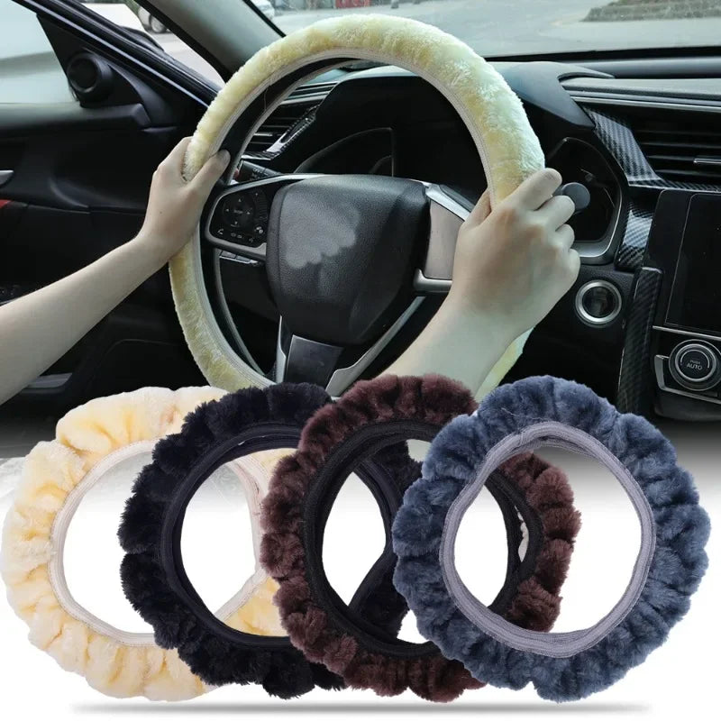 Plush Steering Wheel Cover 38 cm (15 in) Thick Winter Warm Non-Slip Soft Universal Fit for Most Cars