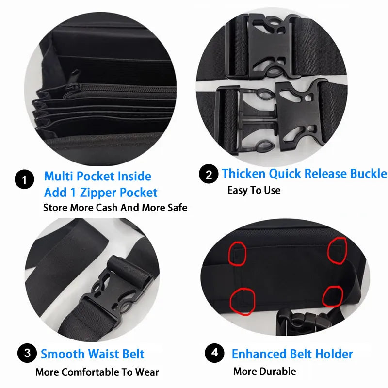 Waiter Cash Wallet Waist Bag with 8-Slot Euro Coin Dispenser – Fanny Pack Coin Holder for Servers, Drivers & Cashiers