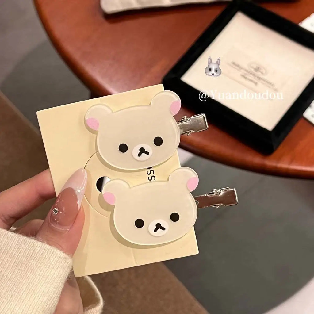 Cartoon Relax Bear Acrylic Duckbill Hair Clip - Cute Kawaii Side Bang Hairpin for Women & Girls, Student Hair Accessory Gift