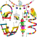 7-Piece Wooden Bird Cage Toys Set — Swing, Ladder, Chew Toys, Bridge & Bells for Parakeets & Small Parrots
