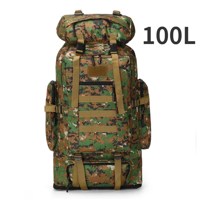 Tactical Mountaineering Backpack 80L / 100L (≈21 / 26 US gal) – Large Hiking, Camping & Travel Rucksack with Molle, Oxford Polyester