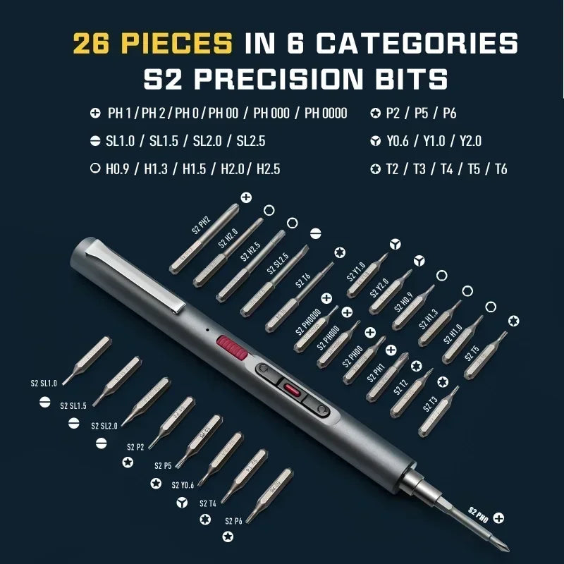 Cordless Electric Precision Screwdriver Set 29/42-in-1 3 Torque Settings for Phone and Watch Repair