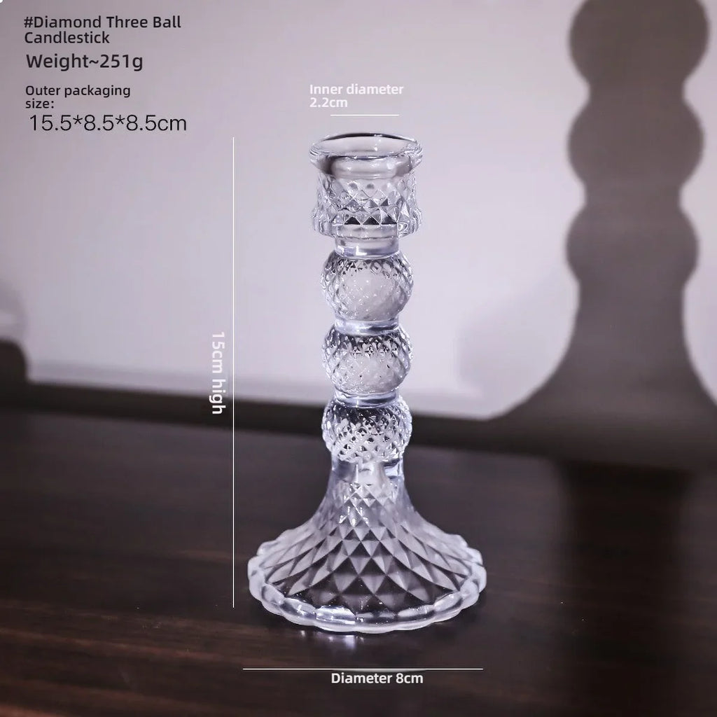 Clear Glass Pillar Candle Holder Table Candlestick for Dining Room Decor