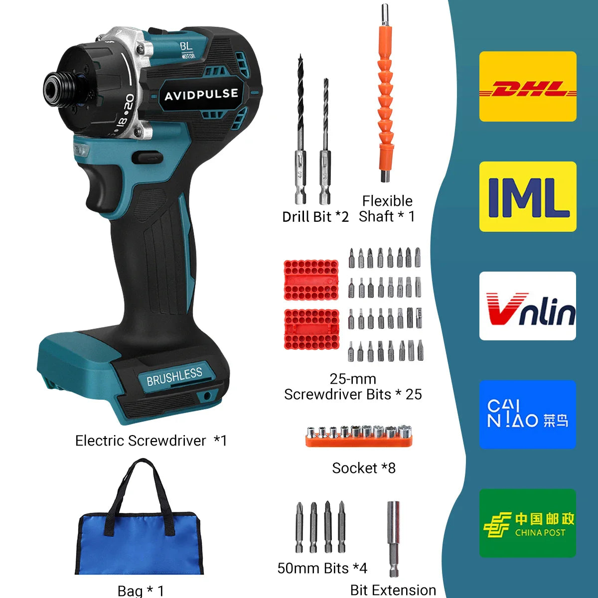 20+1 Gear 1/4-inch (6.35mm) Brushless Cordless Electric Screwdriver, 280 N·m Torque — 18V Battery Compatible