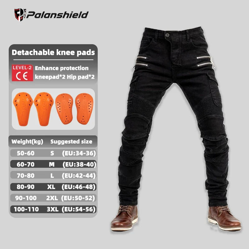Unisex Motocross Motorcycle Riding Jeans with Removable Knee Pads – Double-Zip Moto Trousers