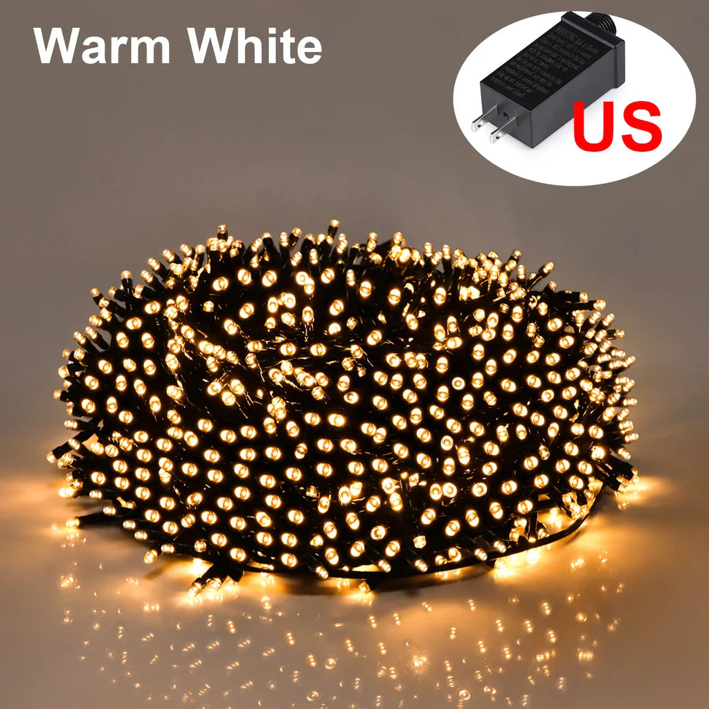 LED Christmas Fairy String Lights 10-100M (33-328 ft) IP65 Waterproof – 110V-220V EU/US Plug, Warm White/White/Multicolor, Dimmable