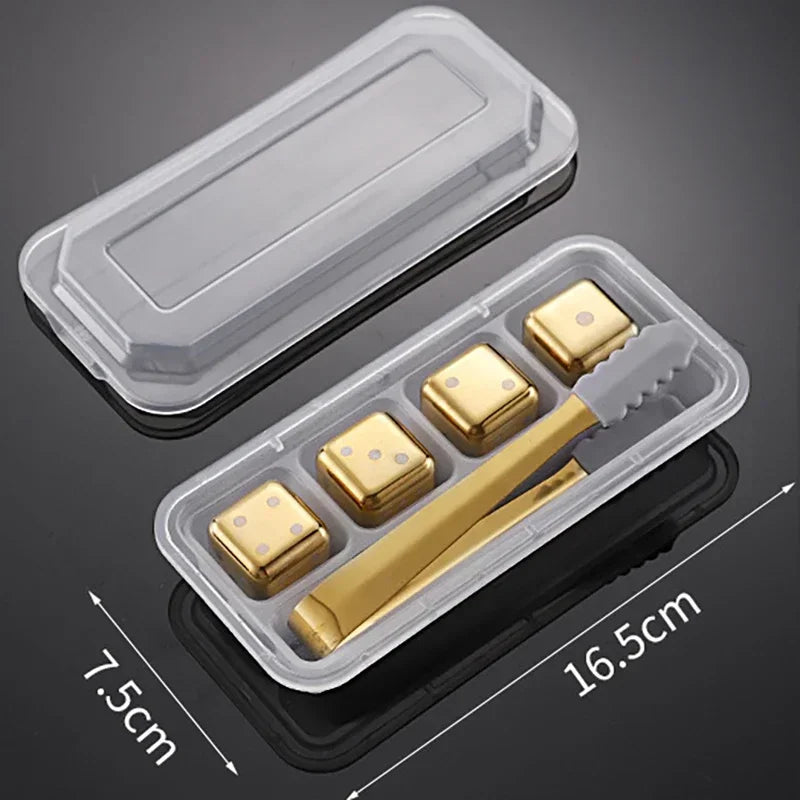 Stainless Steel Reusable Whiskey Stones - Quick-Freeze Ice Cubes with Storage Tray for Whiskey Wine Beer