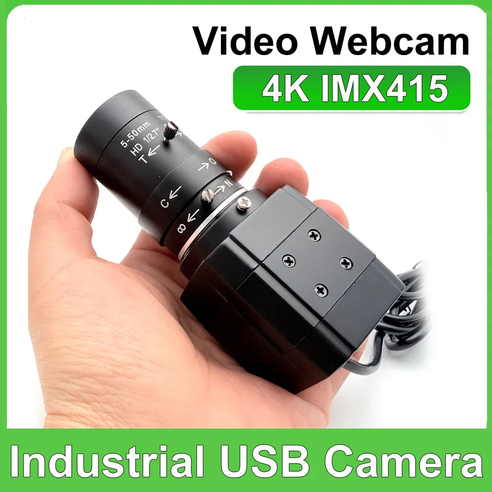 4K 8MP USB Camera – 5–50mm Varifocal Lens, 30fps UVC Plug-and-Play Webcam for PC Live Streaming & Teaching