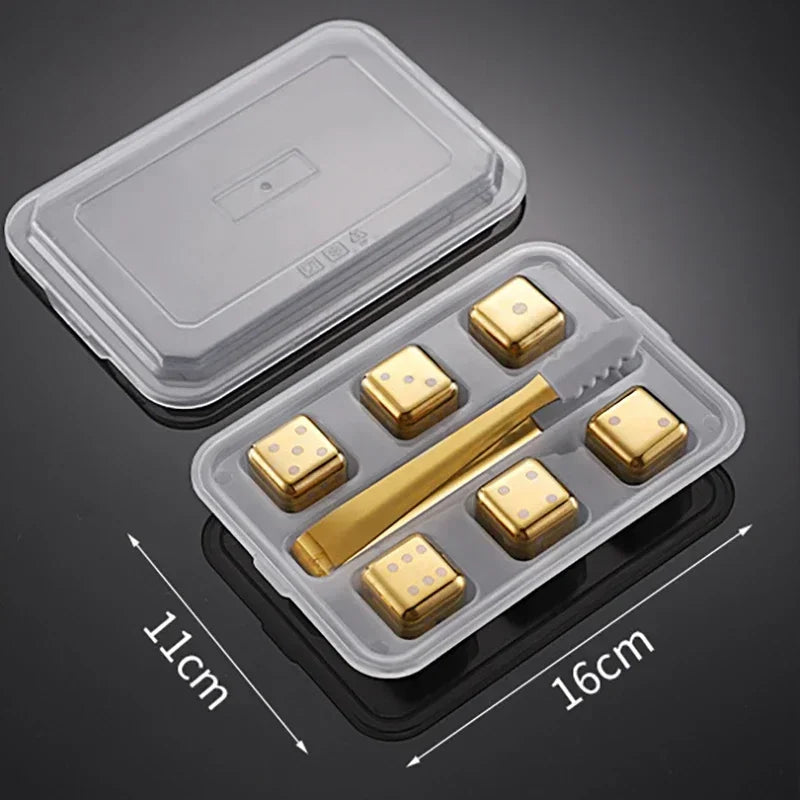 Stainless Steel Reusable Whiskey Stones - Quick-Freeze Ice Cubes with Storage Tray for Whiskey Wine Beer