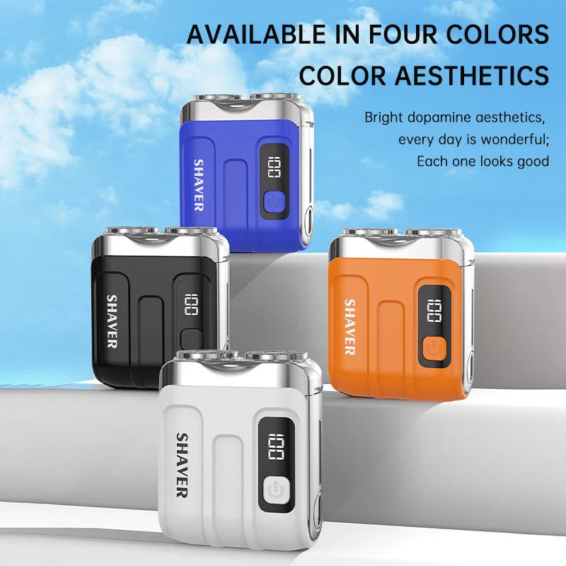 Mini Rechargeable Electric Shaver – Digital Display Dual Rotary Blades & Trimmer, Waterproof Travel Shaver (60 Min Run Time)