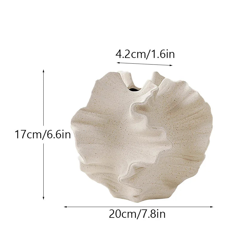 Ceramic Coral Vase Beige Matte, Nordic Tabletop Centerpiece for Pampas Grass & Flowers