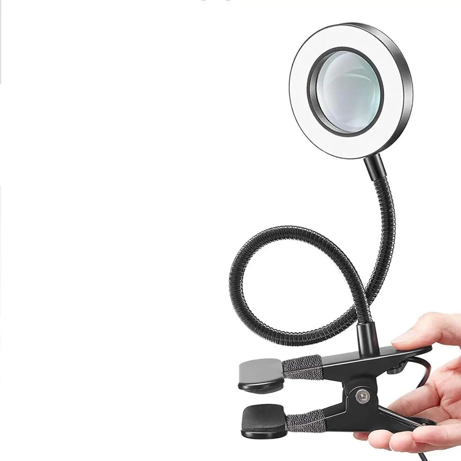 10X Clip-On LED Magnifying Lamp for Manicure, Embroidery & Eyelash Extensions (Black/White/Silver)
