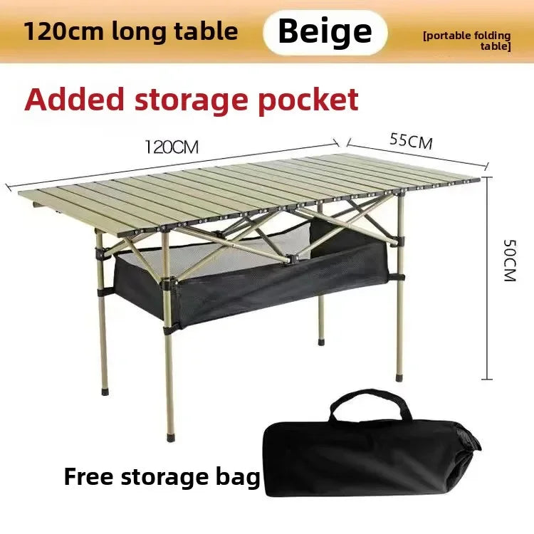 Portable Roll-Up Folding Camping Table with Carry Bag – Lightweight Outdoor Picnic & BBQ Table – 95cm / 120cm (37.4" / 47.2")