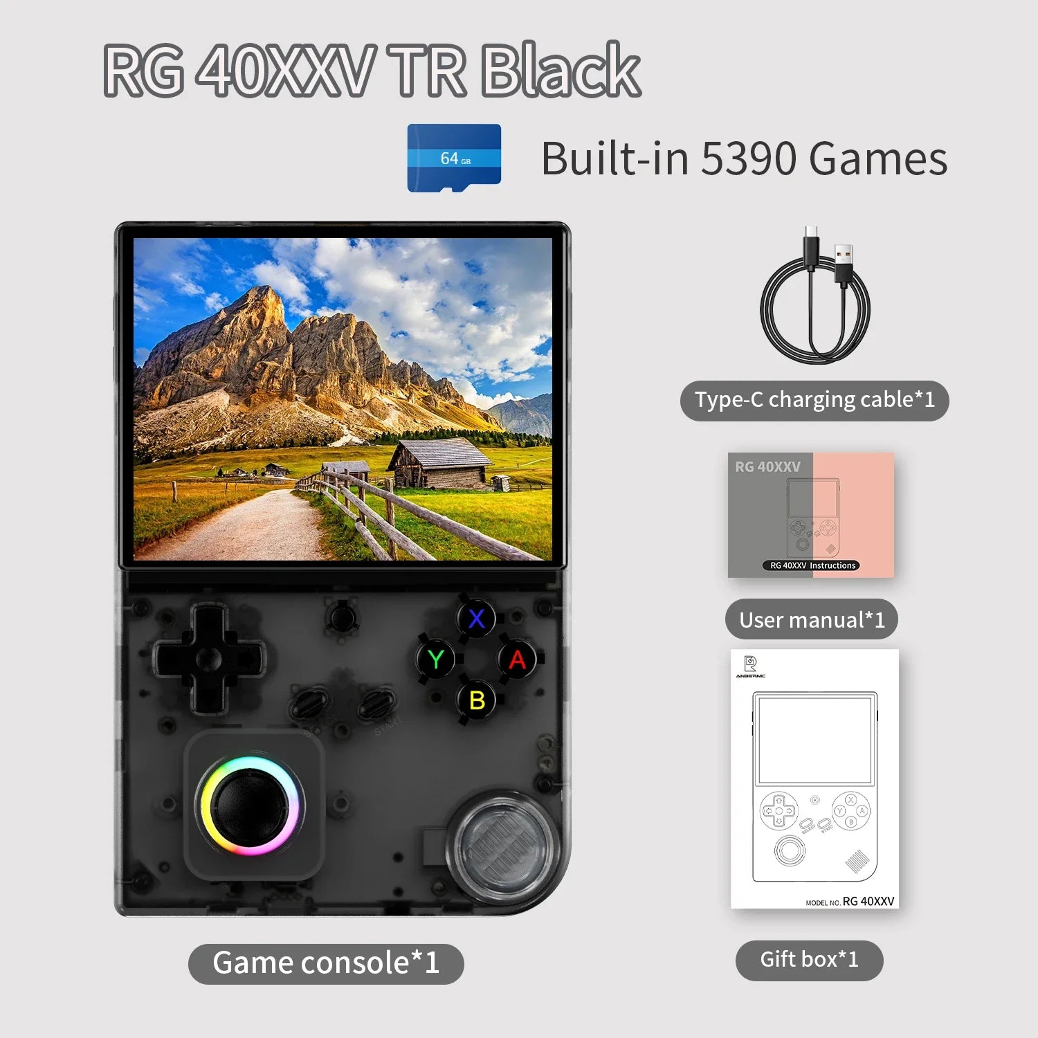 Handheld Retro Game Console - Linux 64‑bit, 4.0-inch (10.16 cm) IPS 640x480, RGB Joystick, HDMI Output, Wi‑Fi & Bluetooth, 64GB