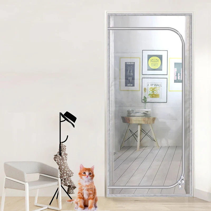Cat-Resistant Zipper Door Screen - Nano Mesh Pet Door Curtain, Anti-Mosquito & Scratch-Proof, Up/Left Opening