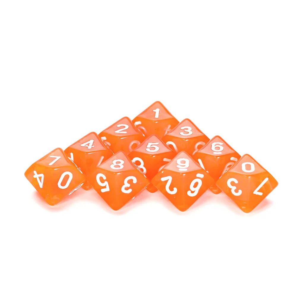 D10 Polyhedral Dice 10-Piece Set for D&D & Tabletop RPGs — Marble & Transparent Styles for Board Games & Parties