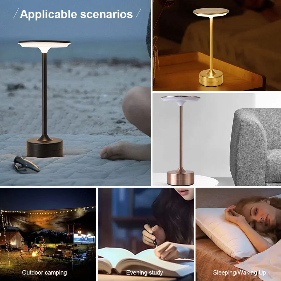 LED Touch Table Lamp USB Rechargeable Dimmable Color-Changing Night Light, Portable Desk Lamp for Bedroom Reading Restaurant Bar