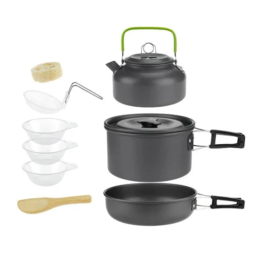 Camping Cookware Set for 1–7 People | Lightweight Portable Pot & Pan with Carrying Bag