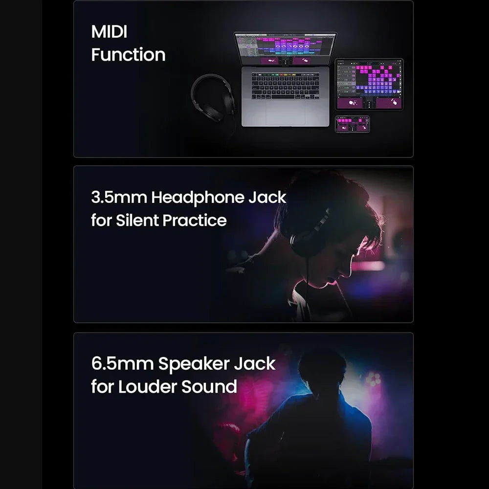 Smart Hybrid Portable Guitar – Pain-Free Silicone Strings, 9 Instrument Sounds (Electric, Acoustic, Bass, Ukulele), Built-in Speaker & Mic, MIDI Controller, 13,500mAh Battery