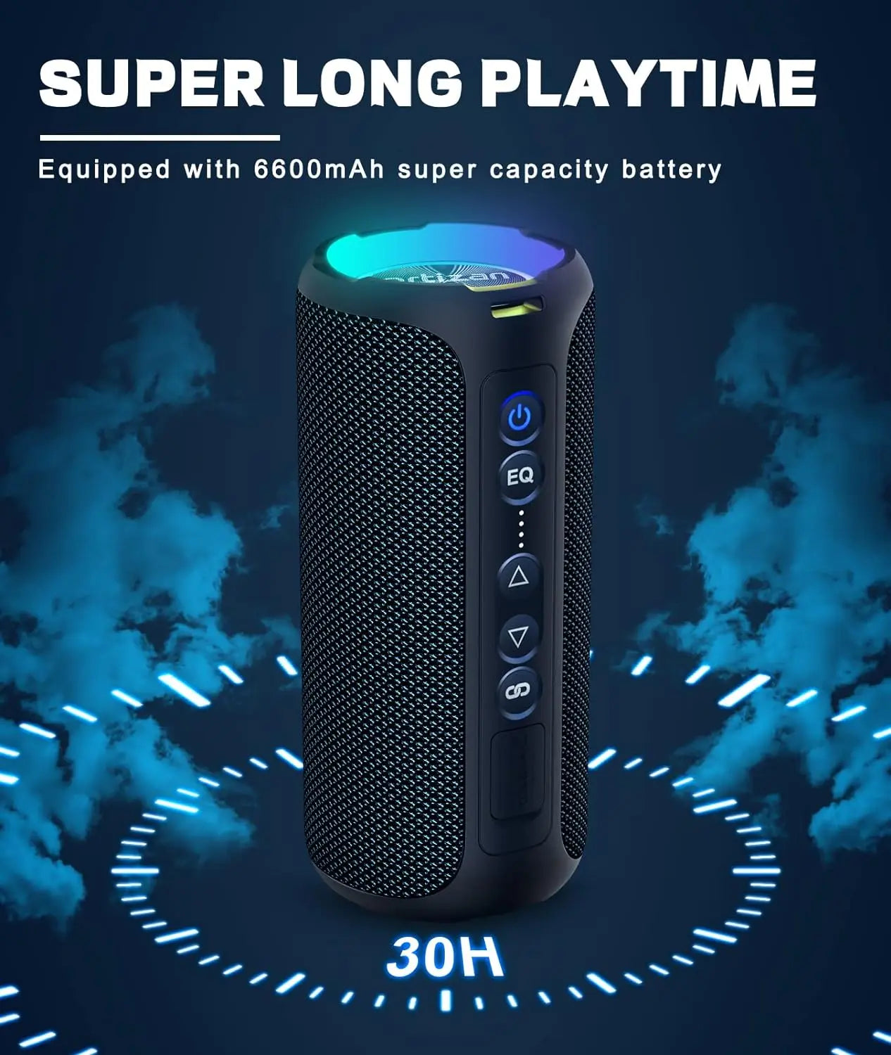 40W Portable Bluetooth Speaker - IPX7 Waterproof, Deep Bass, 30H Playtime, LED Light Show, 3 EQ Modes, Bluetooth 5.3, TF/AUX