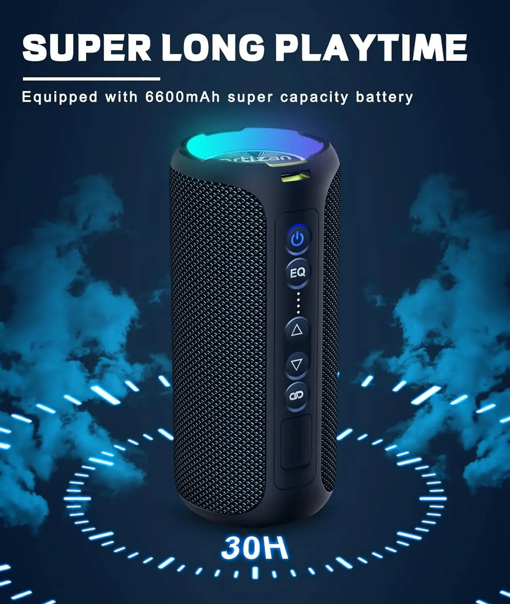40W Portable Bluetooth Speaker — Bluetooth 5.3, IPX7 Waterproof, Deep Bass, LED Lights, 6600mAh Battery, TWS, AUX/TF