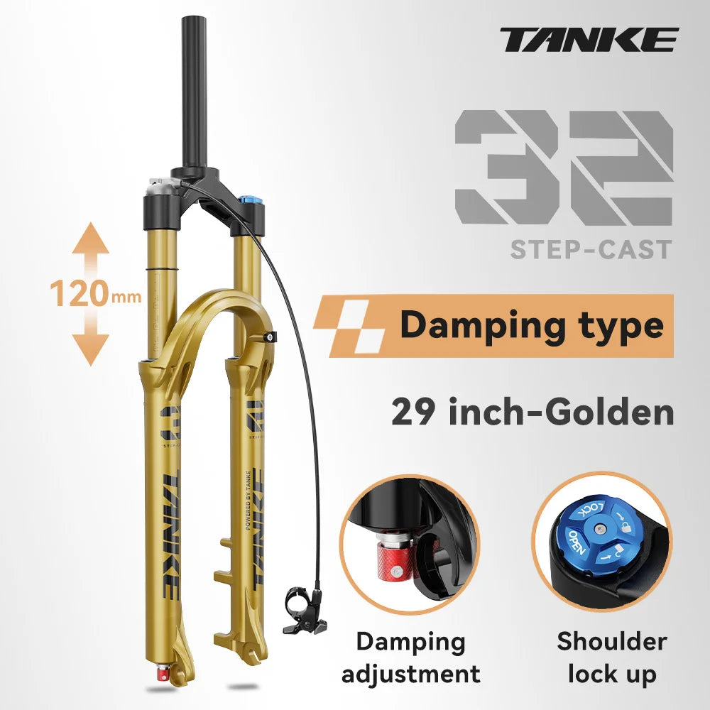 MTB Air Front Suspension Fork 120mm (4.7in) Travel Rebound Adjustable, 26/27.5/29-inch Straight Steerer, 9x100mm Quick Release, Disc Brake Compatible