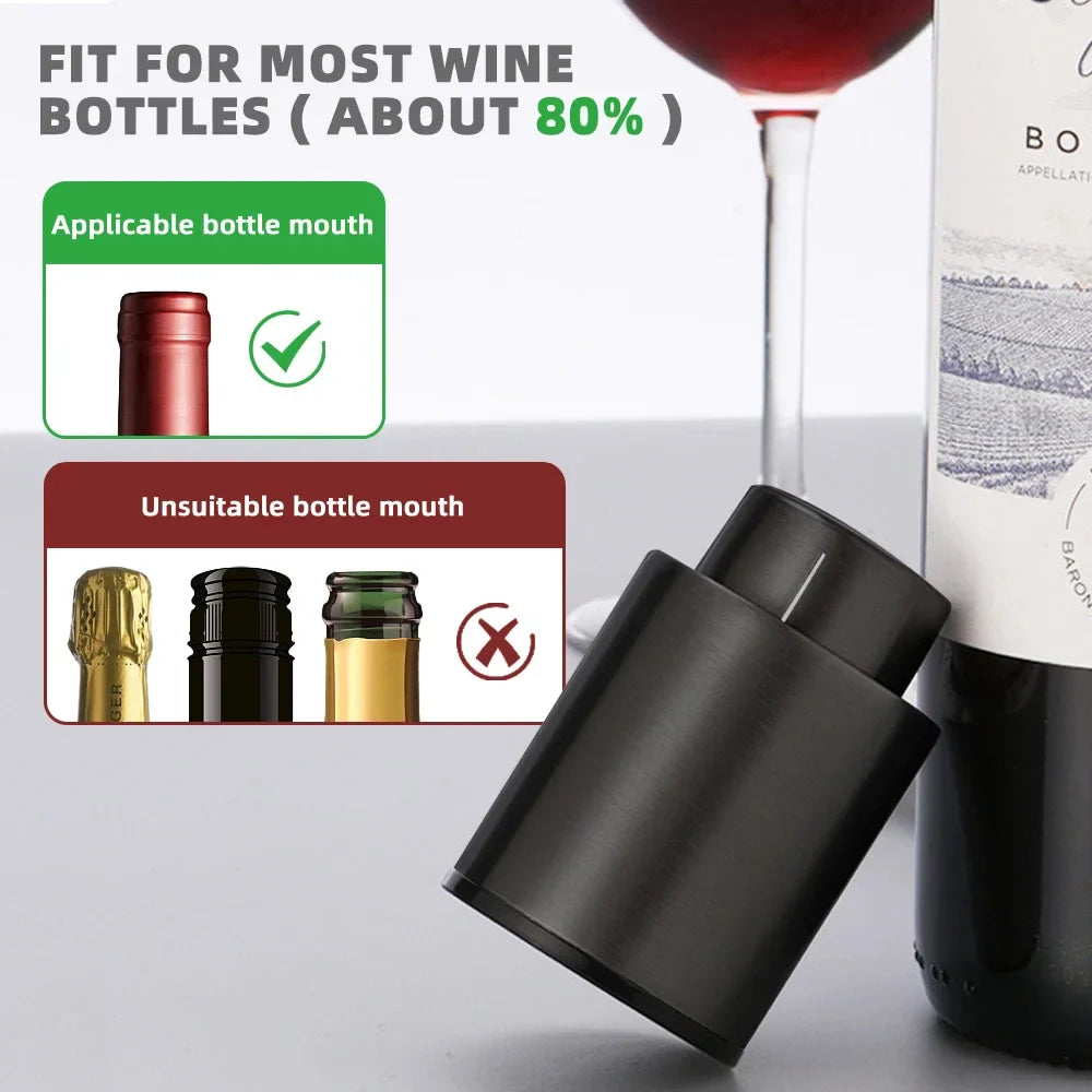 Vacuum Wine Bottle Stopper Pump — 1 or 2-Pack Push-Style Vacuum Seal with Date Marker, Reusable Wine Preserver (Black)