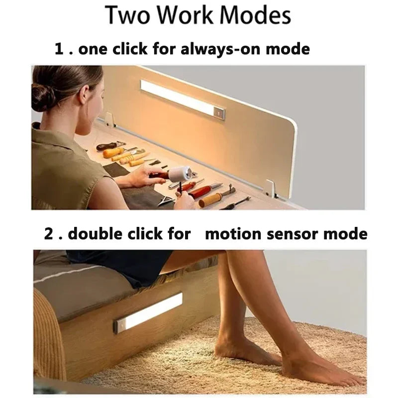Under-Cabinet Rechargeable LED Motion Sensor Strip Light Magnetic Battery-Operated for Kitchen Cabinet Closet — 10/20/30/50cm (3.9/7.9/11.8/19.7 in)