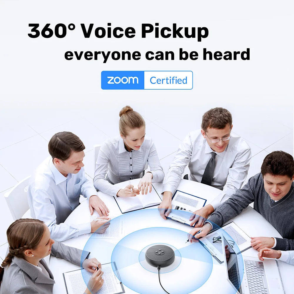 USB Wired Conference Speakerphone with 2 Mics – 360° Voice Pickup, Certified for Online Meetings, Office & Home