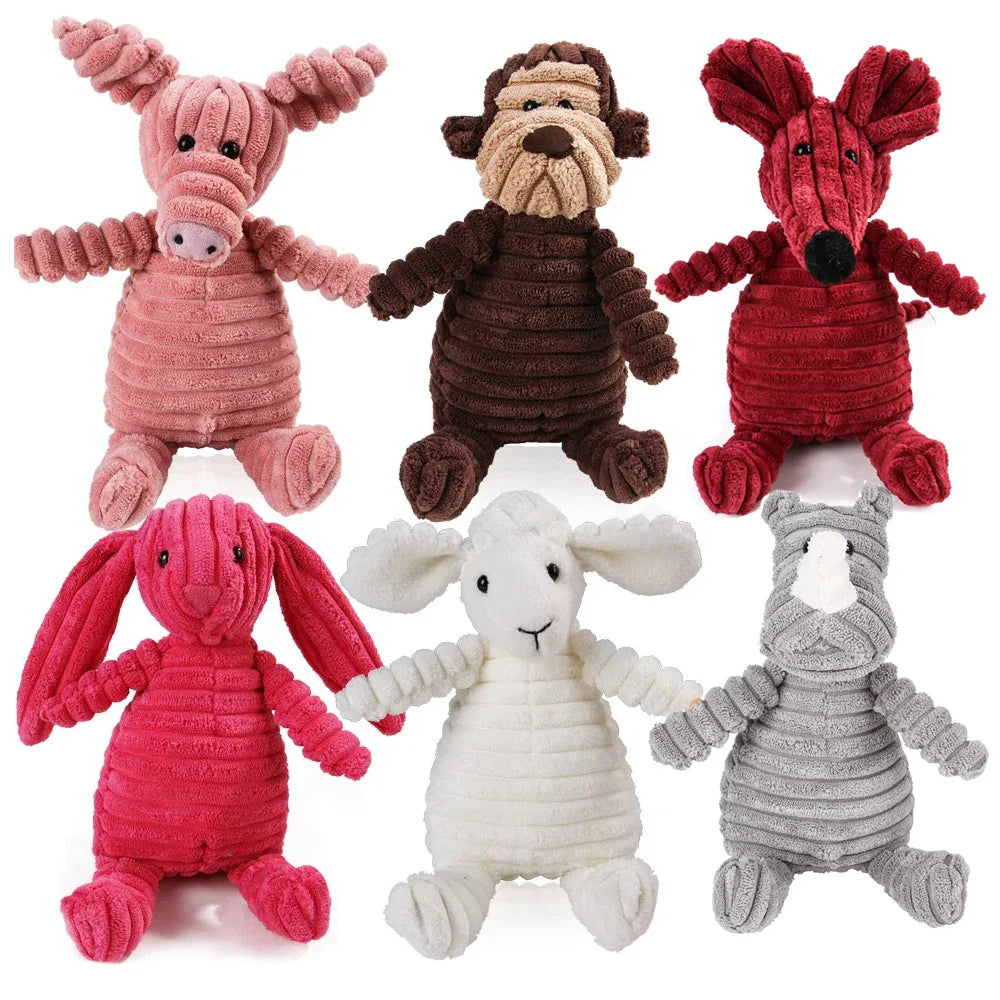 Dog Chew Toy Corduroy Plush Squeaky Molar Tooth Cleaner Training Toy for Large Dogs Monkey and Pig Designs