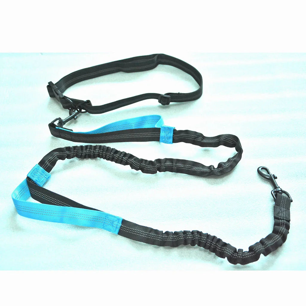 Double Elastic Reflective Hands-Free Running Dog Leash — Retractable Bungee Waist Lead 160–260 cm (63–102 in), Waist 70–120 cm (27–47 in)