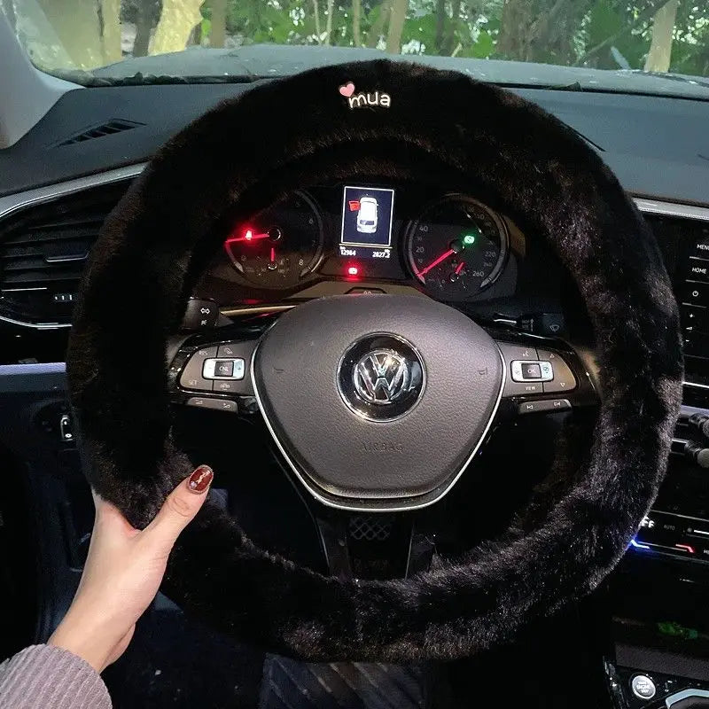 Cute Cartoon Fur Steering Wheel Cover Winter Warm Car Handle Cover for Women