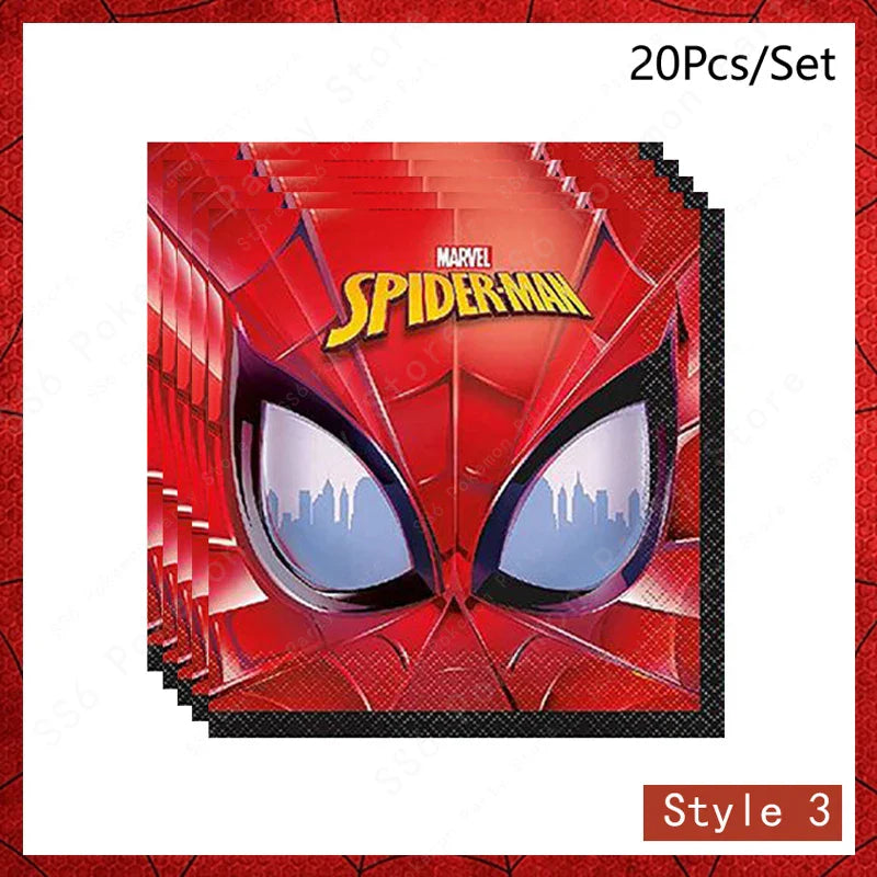 Spiderman Kids Birthday Party Supplies - Disposable Tableware Set with Plates, Cups, Napkins & Favor Bags