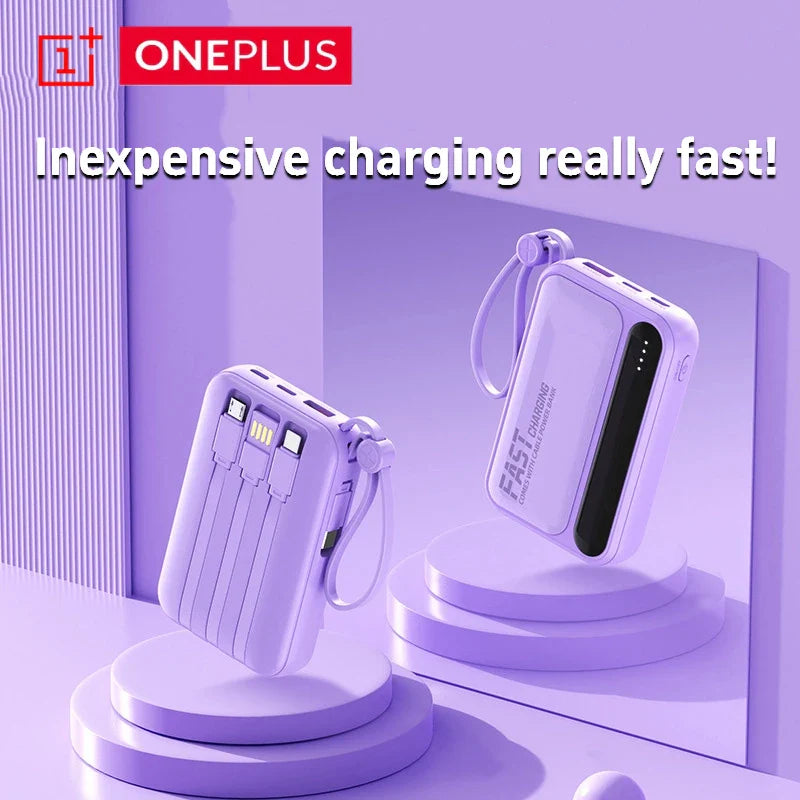 Mini Magnetic 10,000mAh Power Bank, Fast Charging Portable Charger with Built-In Cables, LED Display & Lanyard