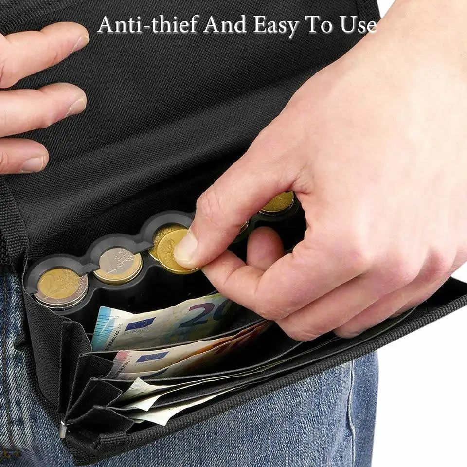 Euro Coin Wallet Fanny Pack 6-Pocket Cashier Waist Bag with 8-Slot Coin Dispenser