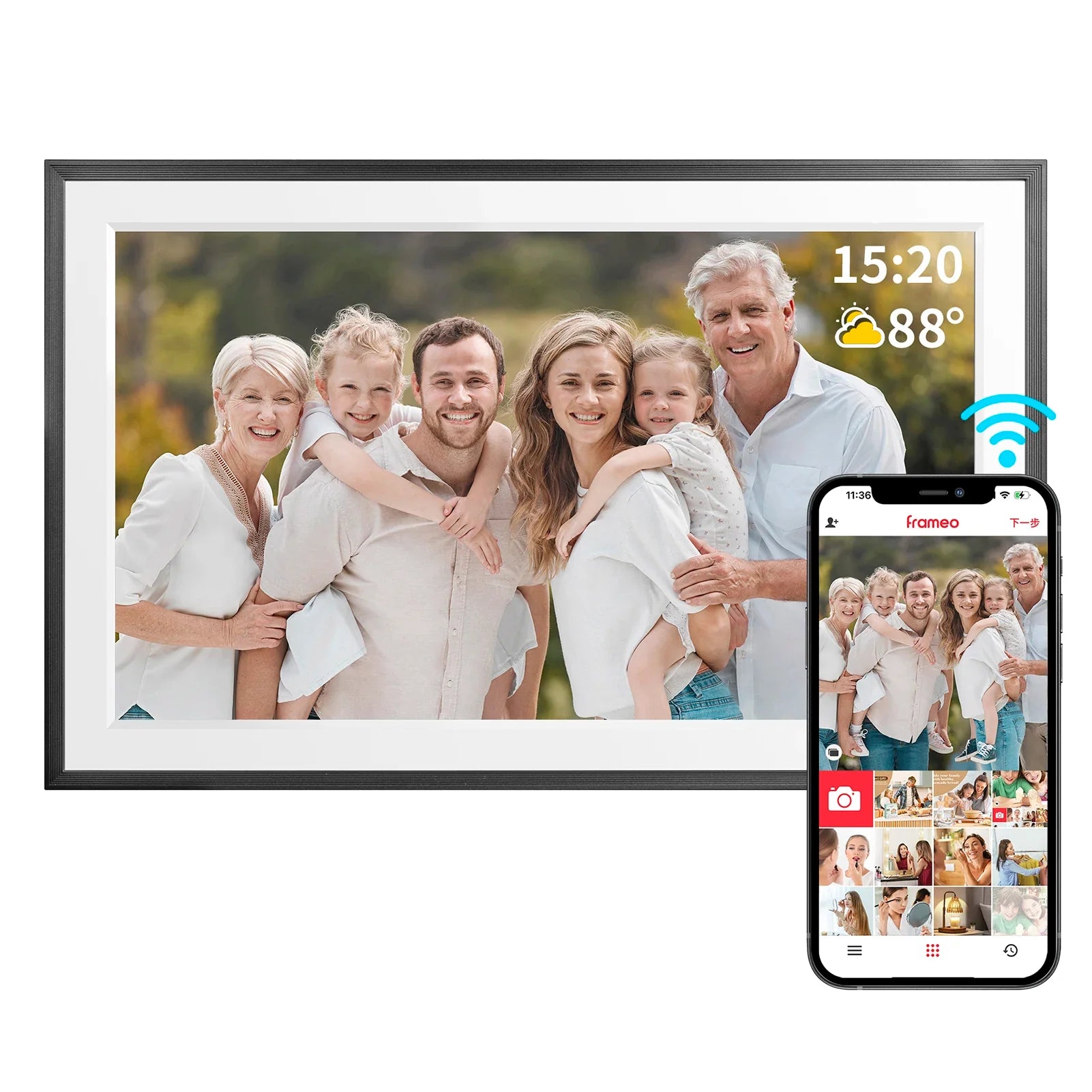 15.6-inch (39.6 cm) WiFi Smart Digital Photo Frame 1920x1080 Full HD IPS Touchscreen, 32GB Storage