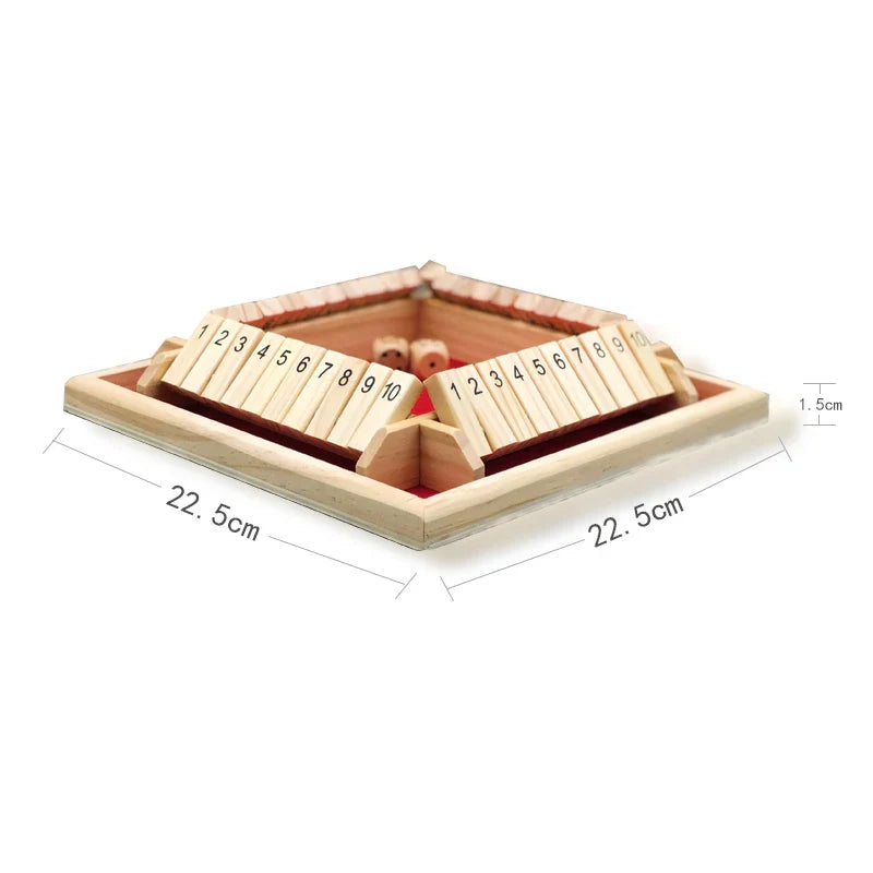 Wooden 4-Player Shut the Box Dice Game - Arithmetic Flip-Tile Party & Family Board Game