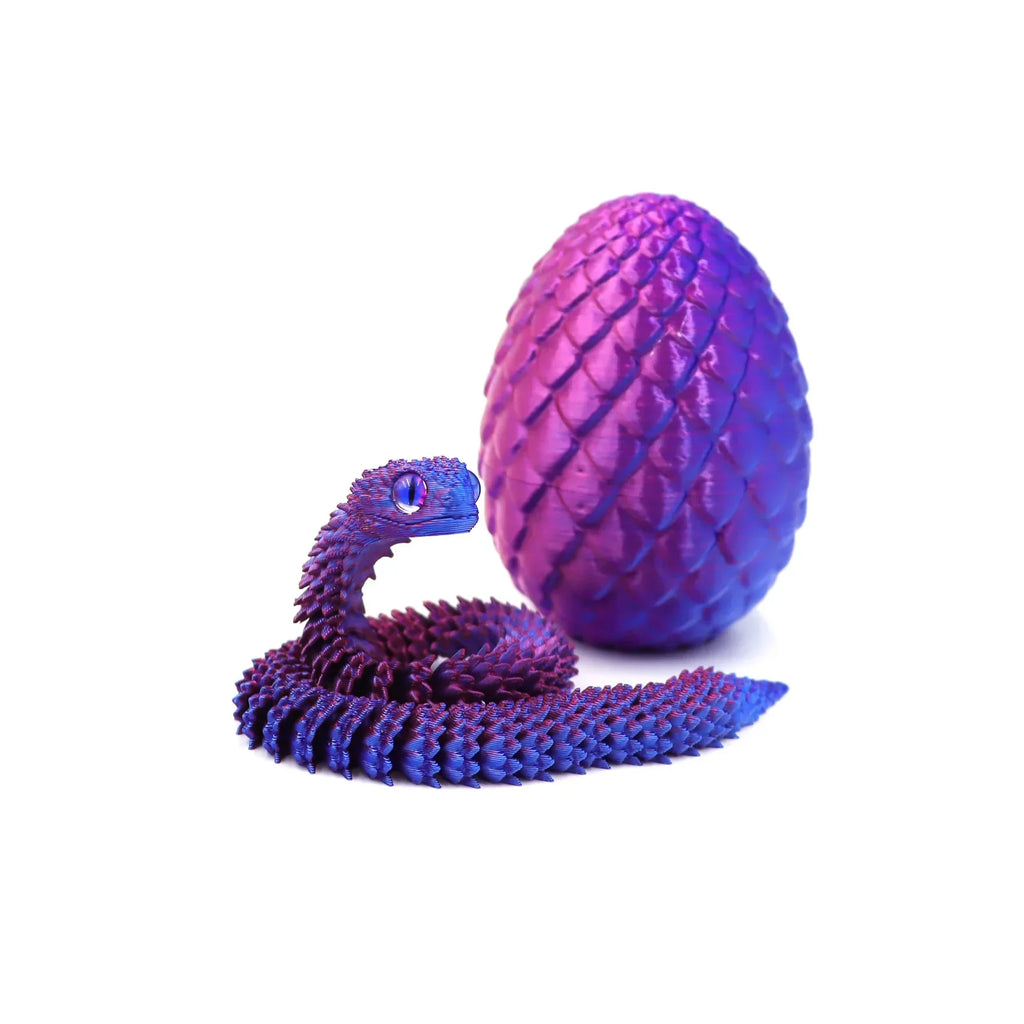 3D Printed Articulated Snake & Dragon Egg (22 cm / 8.7 in snake, 8 cm / 3.1 in egg) — Movable Joint Desktop Ornament, Fidget Toy & Anime Collectible