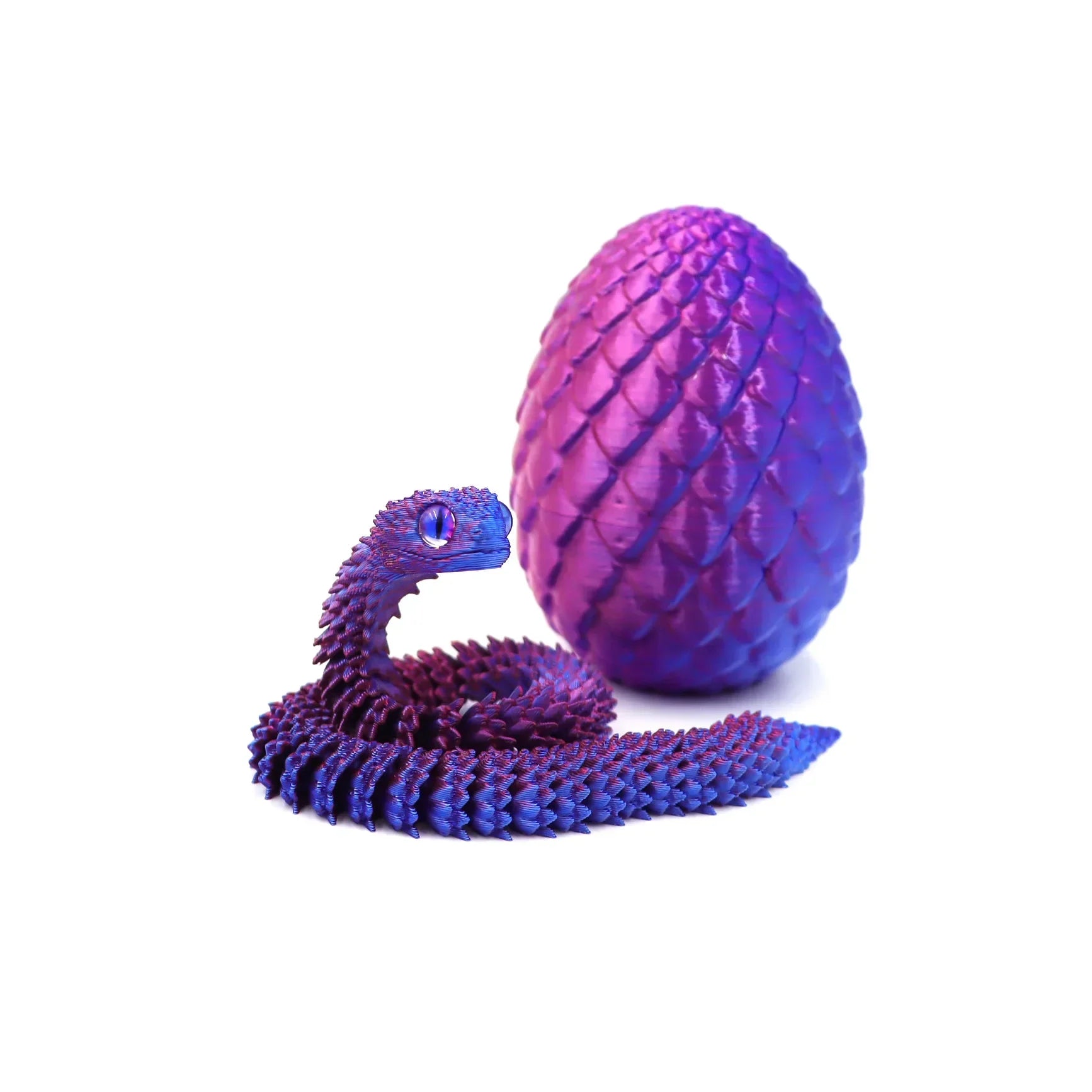 3D Printed Articulated Snake & Dragon Egg (22 cm / 8.7 in snake, 8 cm / 3.1 in egg) — Movable Joint Desktop Ornament, Fidget Toy & Anime Collectible