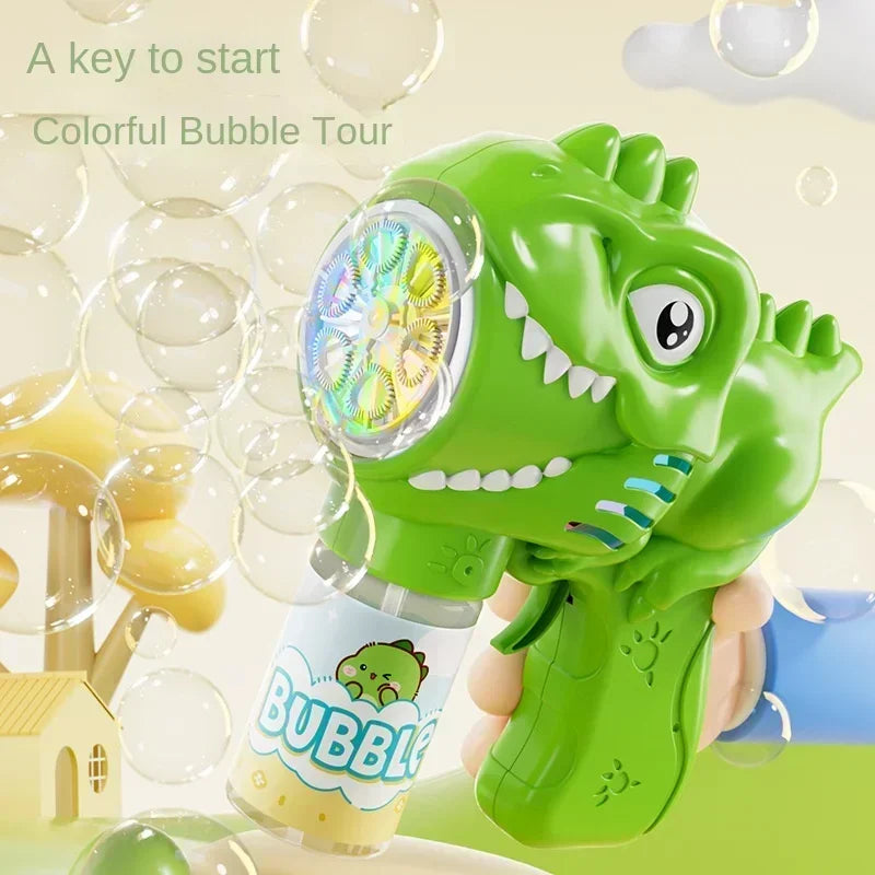 6-Hole Dinosaur Bubble Machine Electric Bubble Gun with Lights – Fully Automatic Bubble Blower for Kids, Outdoor Play