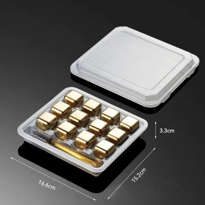 Stainless Steel Reusable Whiskey Stones - Quick-Freeze Ice Cubes with Storage Tray for Whiskey Wine Beer