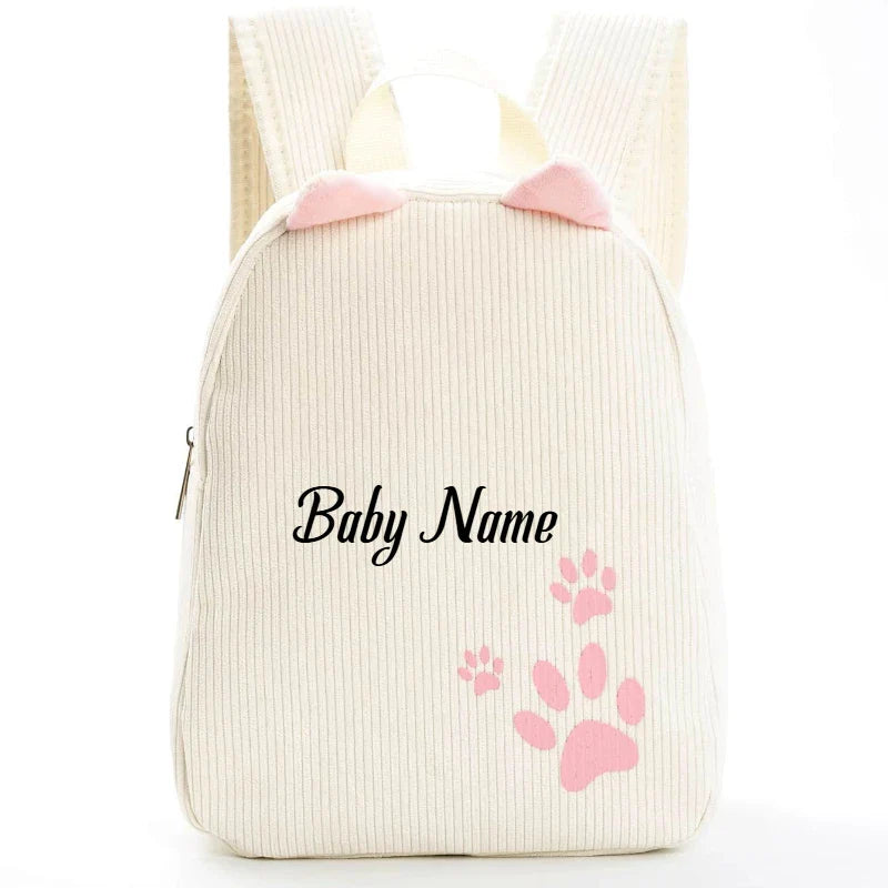 Personalized Toddler Backpack – Cartoon Bear Corduroy Plush with Embroidered Name, Large Capacity Kids Bag