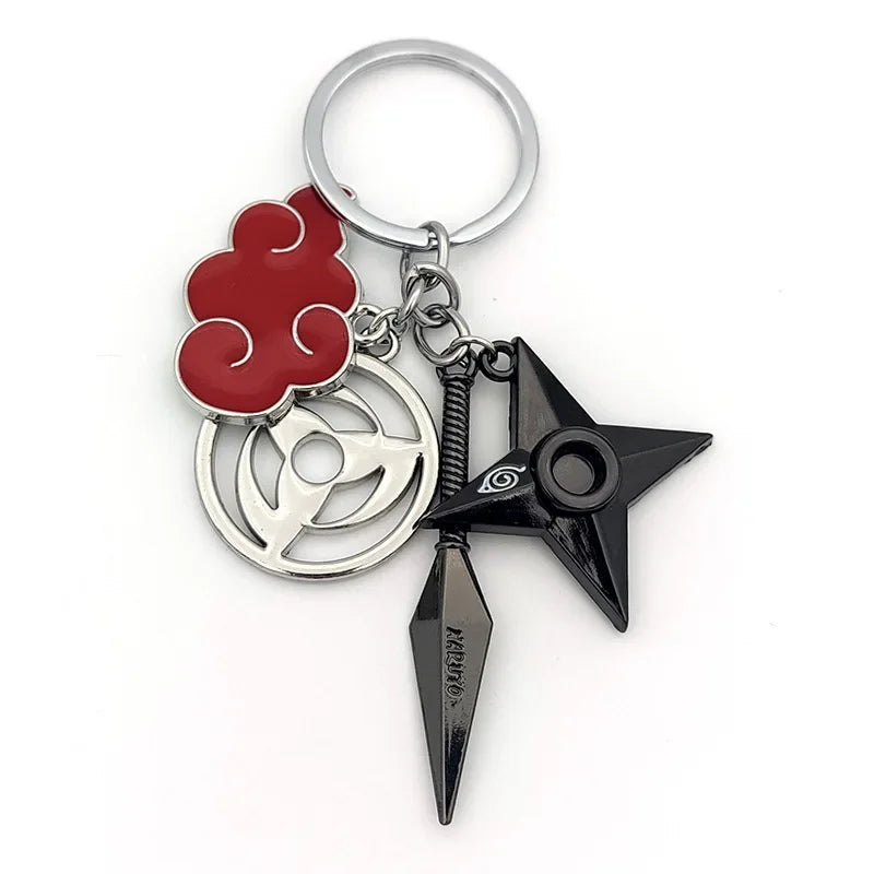 Anime Ninja Keychain Set: Kunai, Shuriken & Red Cloud Charms for Backpack, Car & Keys