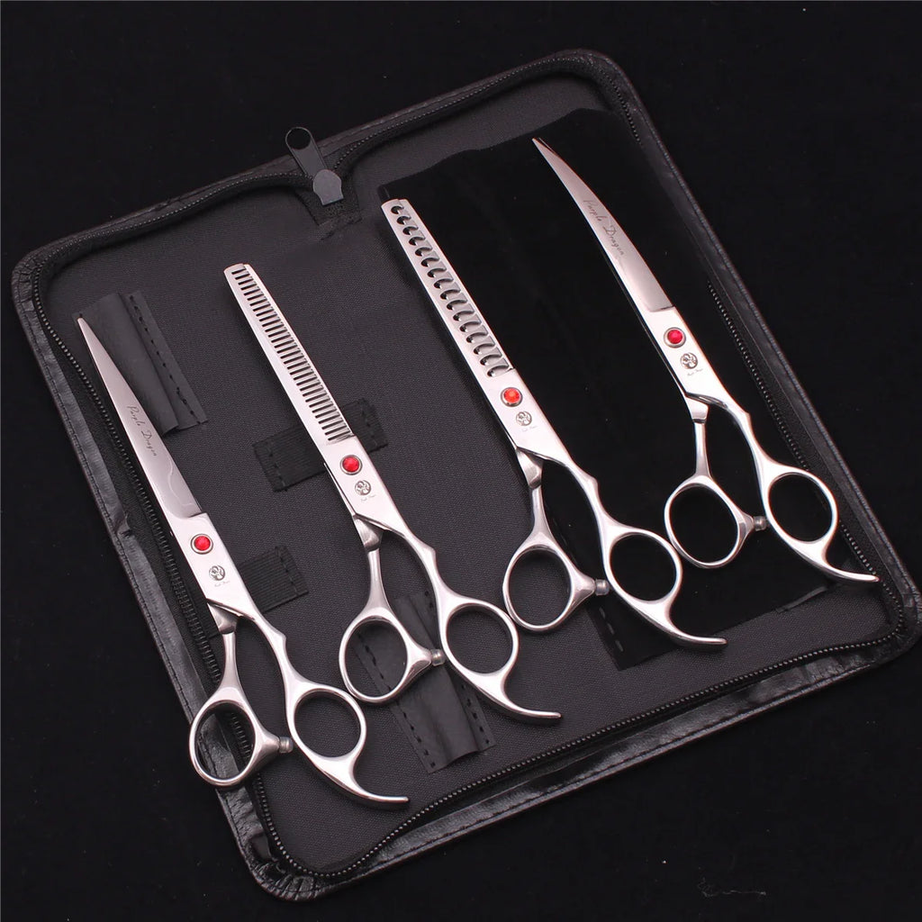 7-Inch (19.5 cm) Stainless Steel Pet Grooming Scissors Kit – Straight, Thinning, Chunker & Curved Shears